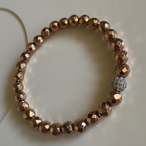 6mm Faceted Rose Gold Hematite Stretch Bracelet with Pave Silver Spacer - Picture 3 of 7